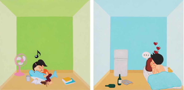 안보연  룸(ROOM)  Oil on canvas, 4parts each 45 x 45cm, 2010